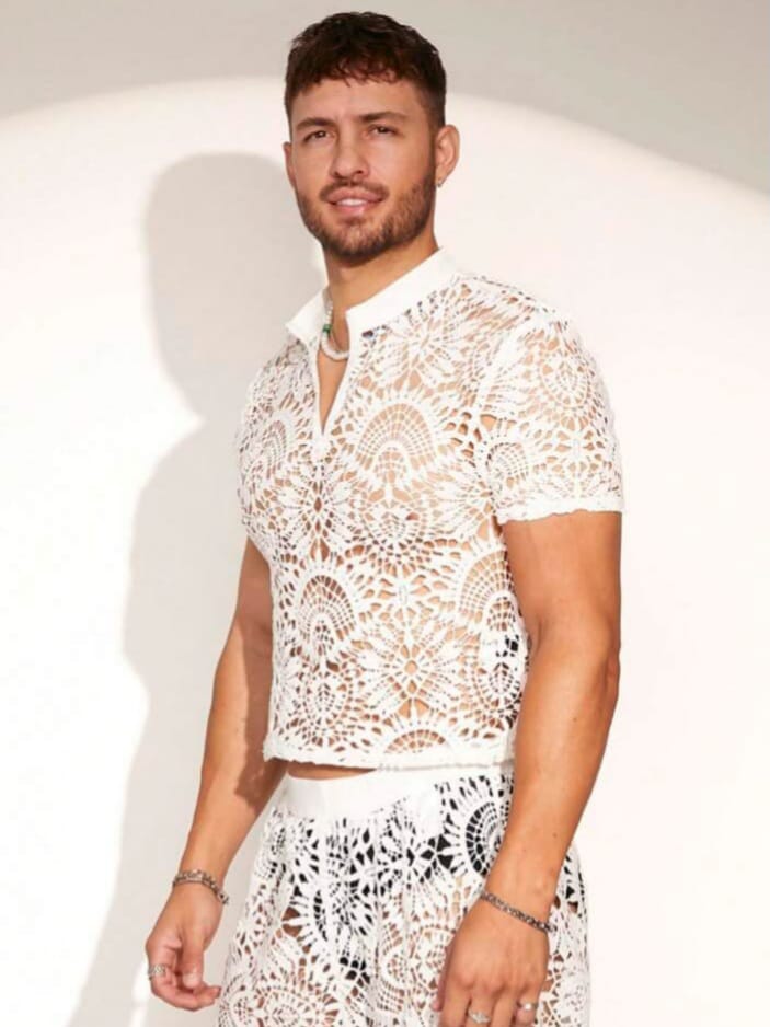 Men's Water Soluble Lace Short Sleeve Polo Sleepwear
